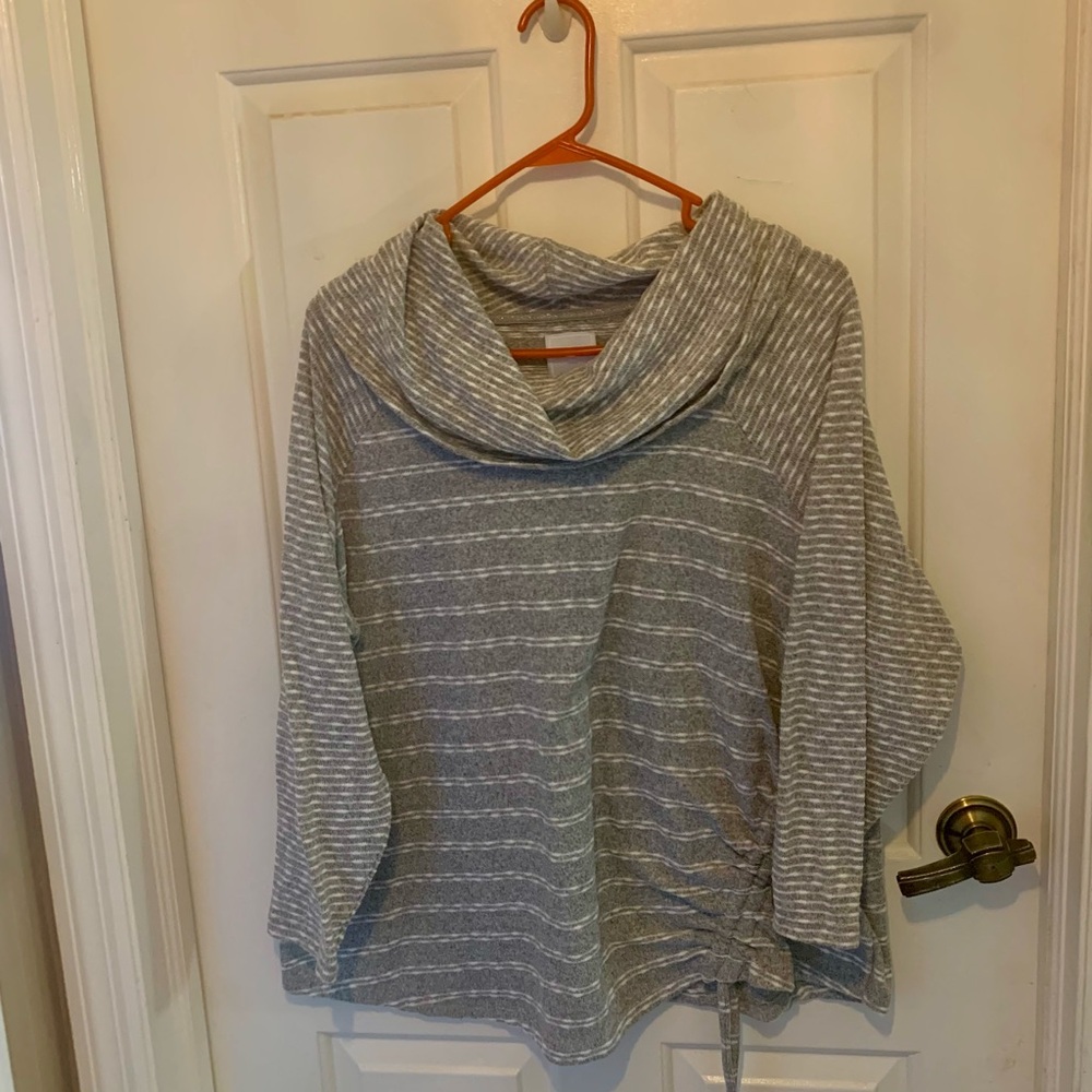 Sunday Gray and White Striped Cowl Neck Sweater